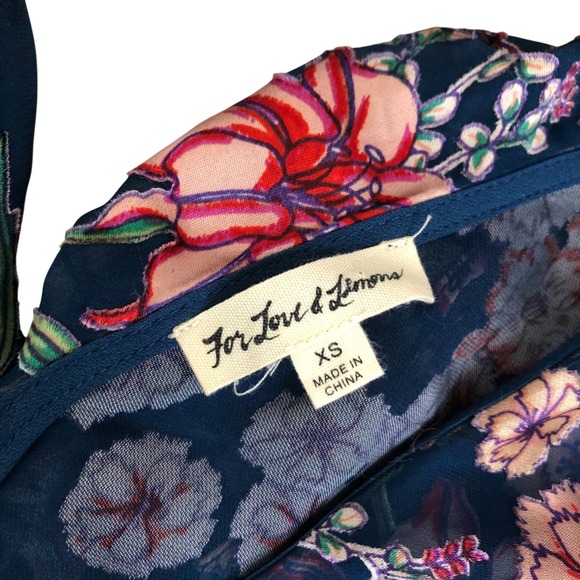 For Love And Lemons Blue Floral Romantic Feminine Silk Blend Mini Dress Sz XS - Picture 15 of 16